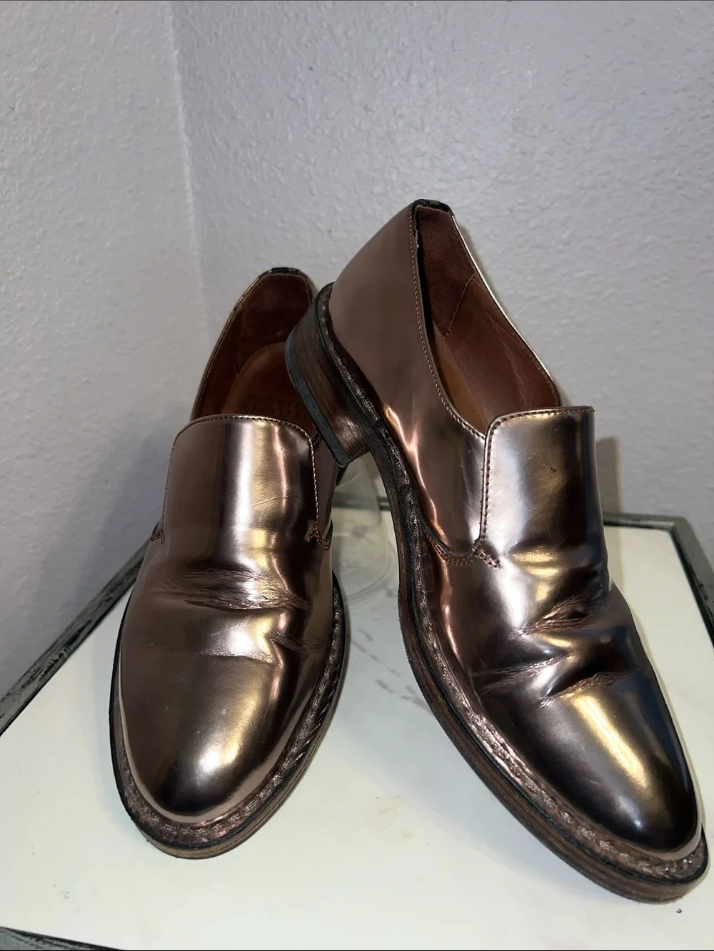 Brunello Cucinelli Metallic Copper Patent Leather Loafers Sz 7 Made in Italy
